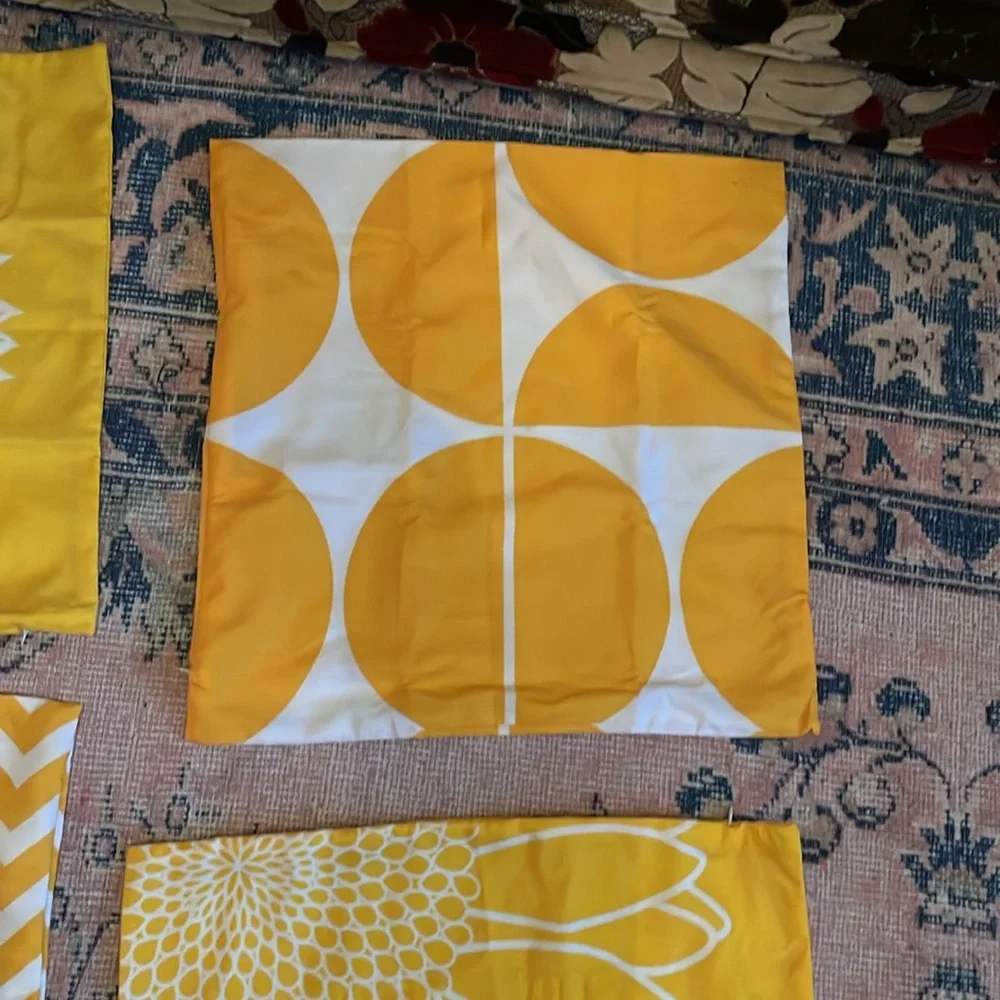 Set of Yellow and White Decorative throw pillow cases